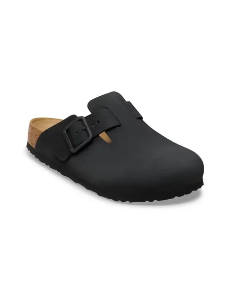 Klapki Birkenstock skórzane na sprzączkę czarne