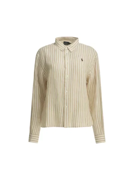 Lniana bluzka Polo Ralph Lauren z nadrukiem beżowa
