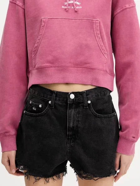 Tommy Jeans szorty jeansowe gładkie high waist czarny