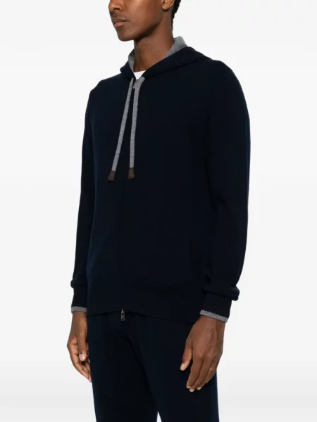 Πλεκτό hoodie Fedeli με κορδόνι μπλε