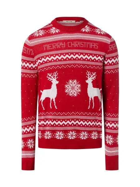 Only&Sons sweter z dzianiny Mężczyźni czerwony|biały wzorzysty M biały