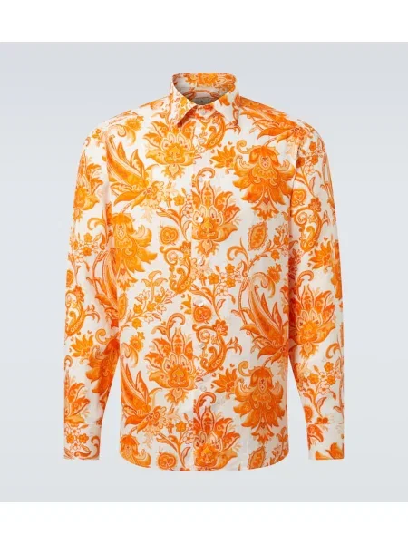 Cămașă Etro de in cu imagine portocaliu