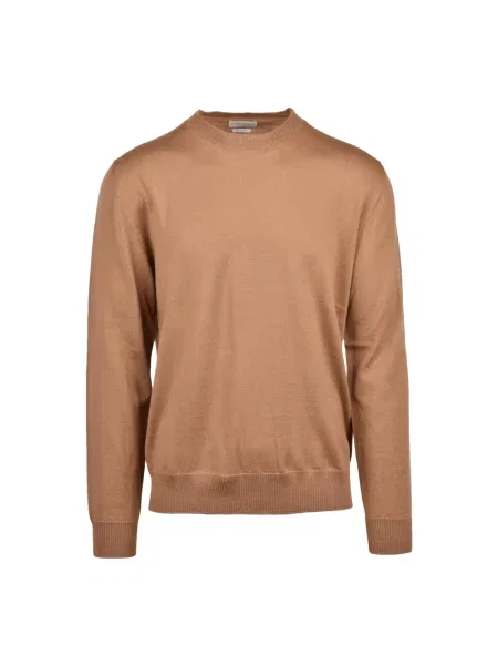 Sweter Ballantyne wełniany z okrągłym dekoltem brązowy
