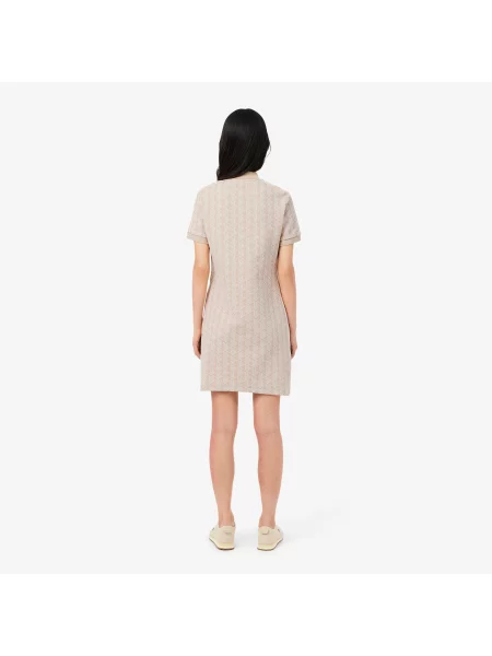 Lacoste Dopasowana Sukienka Polo Z Żakardowym Monogramem beżowa