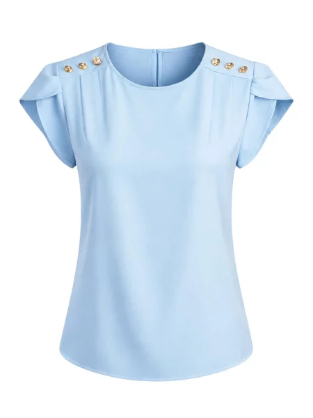 REGINA FASHION Blúzka Short Sleeve Blouse with Decorative Shoulder Buttons svetlomodrá