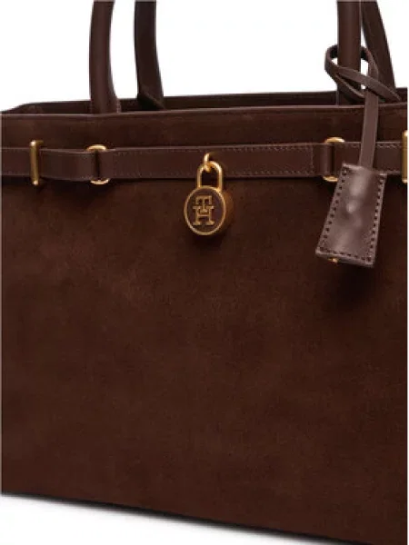 TOMMY HILFIGER Ručna torbica TOTE SUEDE zeleno / tamno smeđa