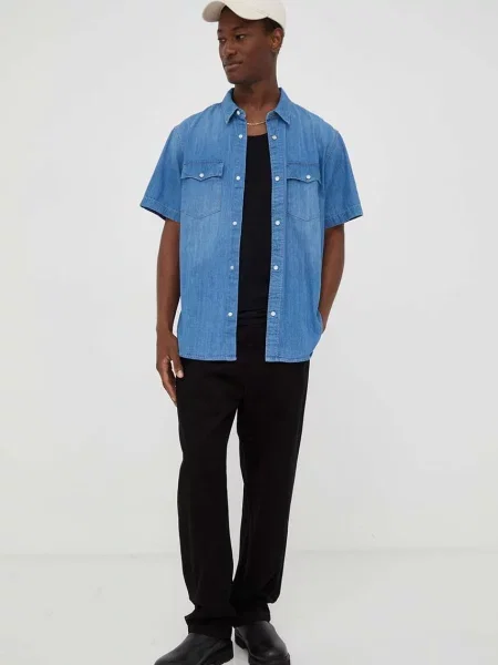 Дънкова риза Levi's мъжка със свободна кройка с класическа яка синьо