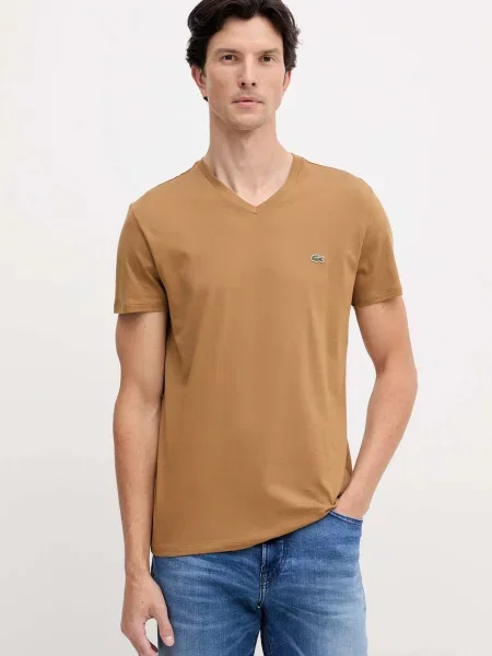 Lacoste t-shirt zielony gładki beżowa