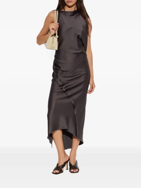 Rochie Victoria Beckham cu volane asimetrică gri
