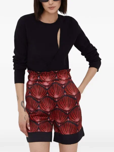 Pantaloni scurți Sisley cu volane roșu