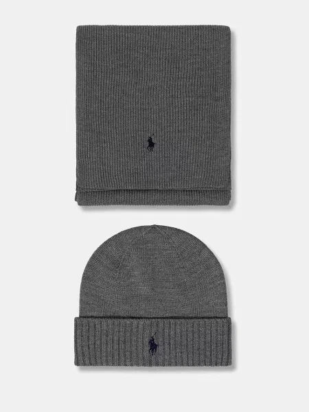 Polo Ralph Lauren căciulă și fular din lână gri