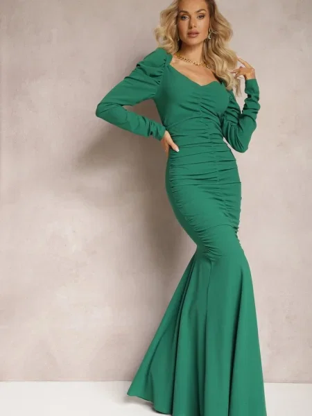 Rochie Maxi cu Drapat Decorativ Jarnita verde