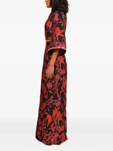 Rochie maxi Baruni cu model floral de costum negru