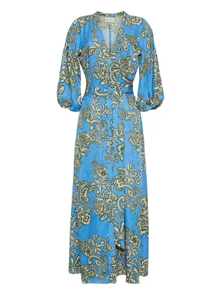 Rochie midi Cara Cara cu model floral cu imagine până la genunchi albastru