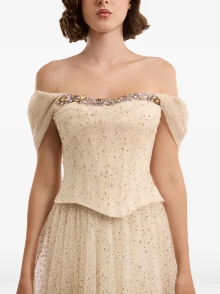 Rochie maxi Gemy Maalouf tip corset cu umerii deschiși de costum