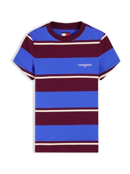 Tommy Jeans Tricou albastru / roșu vin alb