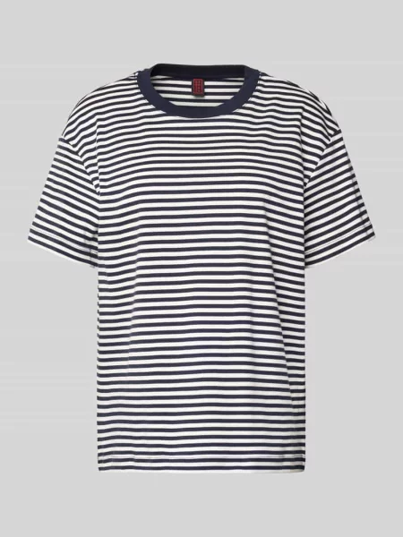 T-shirt ze wzorem w i okrągłym dekoltem Stefanel błękitna