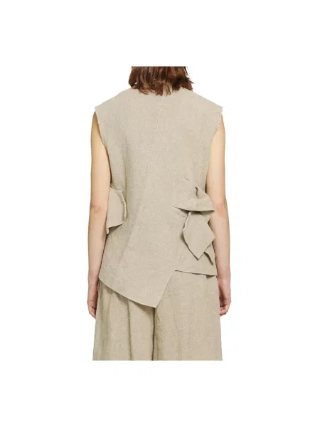 Lniana kamizelka Comme Des Garcons z falbankami beżowa