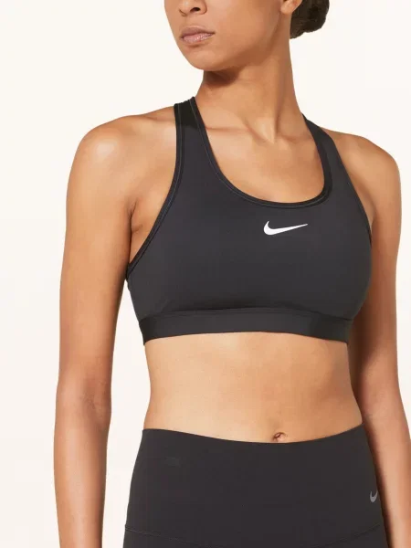 Tréninková podprsenka Nike Swoosh Medium Support černá/bílá černá