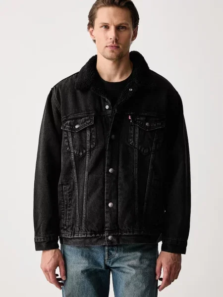 Levi's geacă de blugi pentru bărbați din denim RELAXED FIT SHERPA negru