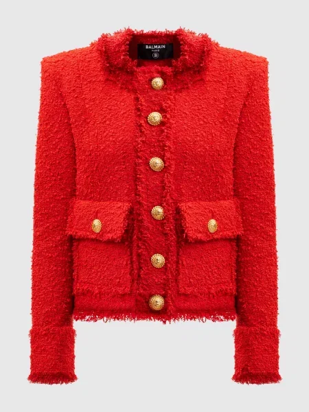 Твідовий жакет Balmain червоний