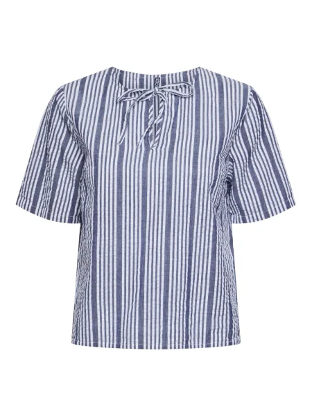 PIECES Bluză TESSA albastru marin alb