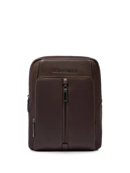 Rucsac Piquadro din piele cu autograf maro