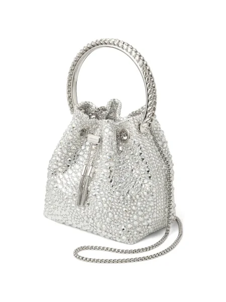 Geantă bucket Jimmy Choo de cristal argintiu
