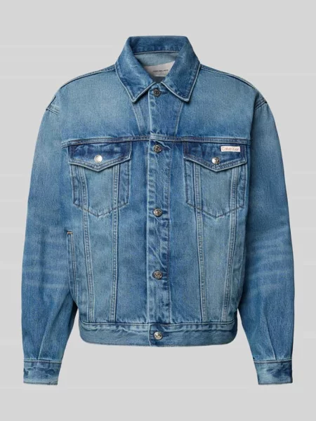 Kurtka jeansowa z na piersi i detalem z logo Calvin Klein Jeans niebieska