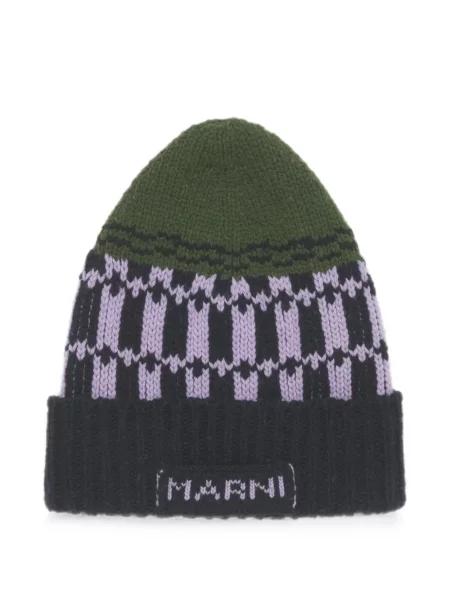 Căciulă Marni de lână cu imprimeu geometric verde