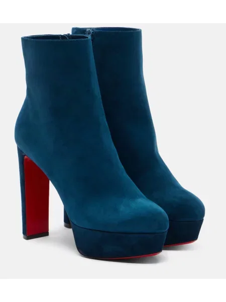 Cizme scurte Christian Louboutin din piele de căprioară cu platformă albastru