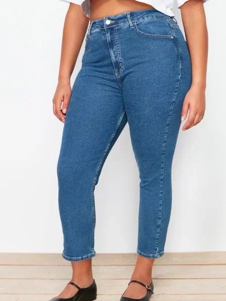 Trendyol Curve Blue Short Length Stretchy Skinny Denim Jeans modra
