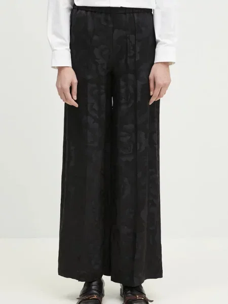 Kenzo pantaloni de mătase femei lat high waist negru