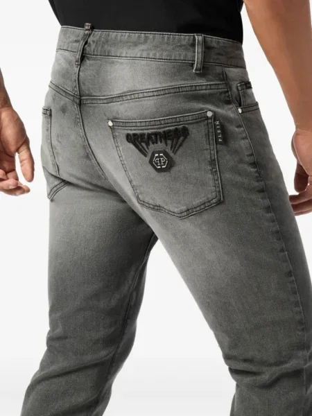 Blugi Philipp Plein cu broderie gri