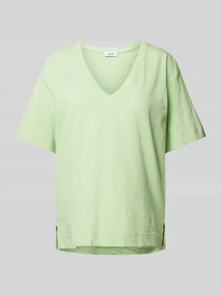 T-shirt w jednolitym kolorze z dekoltem w serek Esprit