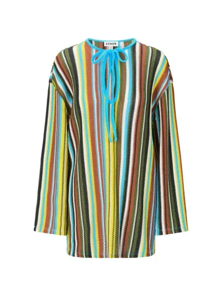 Sukienka Staud w paski wiązana niebieska