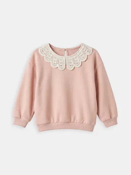 Sinsay Mikina crewneck s bavlnou a ozdobným límečkem pastelová růžová