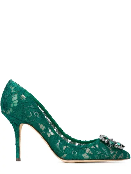 Pantofi cu toc Dolce & Gabbana din dantelă verde