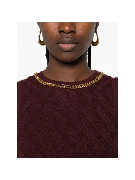 Dzianinowy sweter Elisabetta Franchi z nadrukiem czerwony