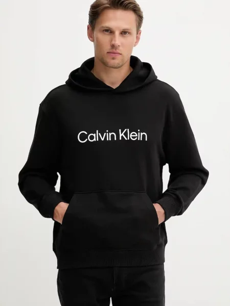 Mikina Calvin Klein s kapucí s potiskem černá