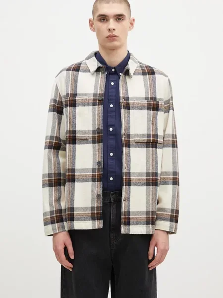 Fjallraven koszula Singi Flannel Overshirt M relaxed z kołnierzykiem klasycznym beżowy