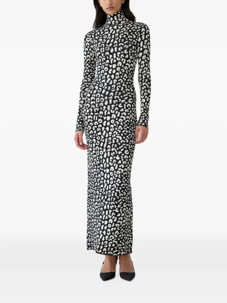 Rochie maxi Carolina Herrera cu model leopard din jacard negru