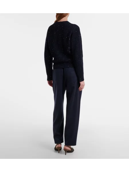 Pantaloni Brunello Cucinelli de lână albastru