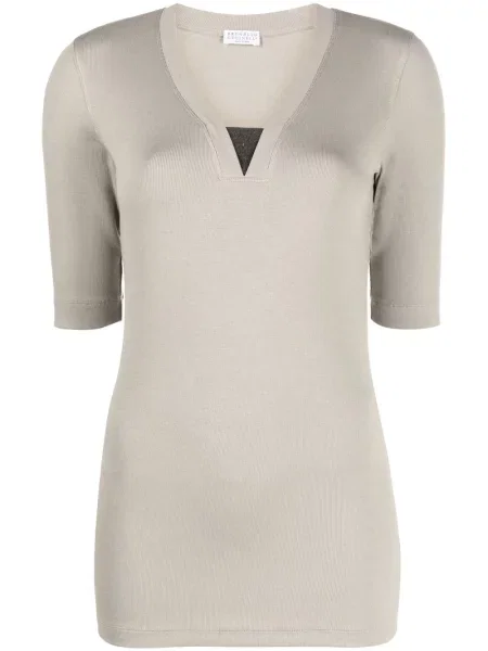 Scurt tricou Brunello Cucinelli cu decolteu în V cu mâneci scurte