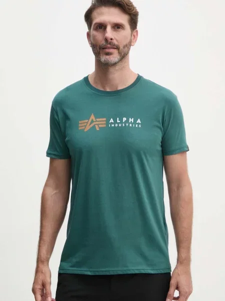 Тениска Alpha Industries Label с принт зелено