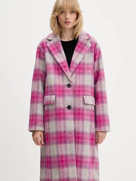 Desigual płaszcz z dodatkiem wełny PINKCHECK różowy