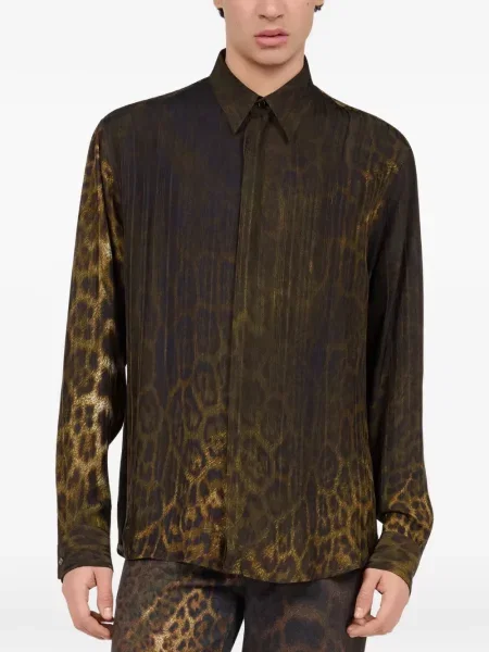 Lung cămașă Roberto Cavalli cu imagine cu model leopard maro