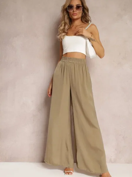 Închis Pantaloni Largi cu în Talie Carleny verde