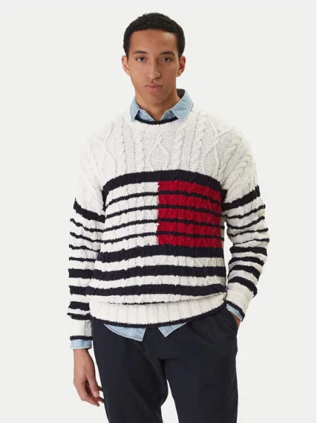 TOMMY HILFIGER Pulover BRETON mornarska / rdeča / volneno bela