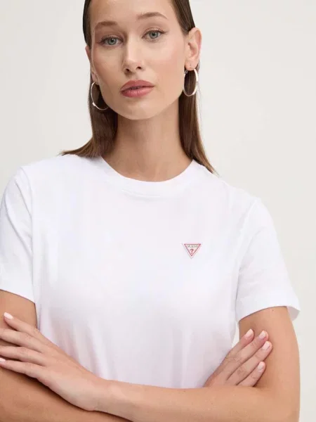 Класическа тениска Guess Jeans с къс ръкав бяло